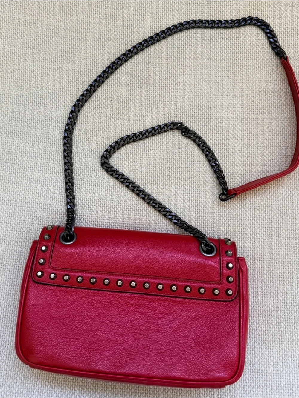 Prada Red Studded Leather Shoulder Bag
